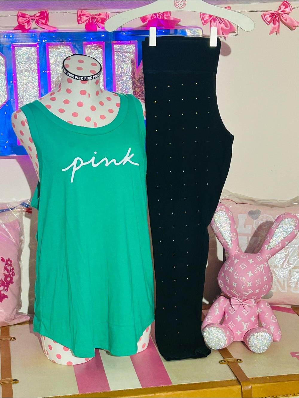 PINK Victoria's Secret Green Logo Tank Top